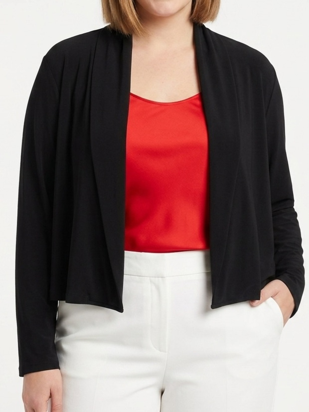 DKNY Women Black Cropped Open Front Shawl Collar Cardigan Shrug Blazer Jacket XL